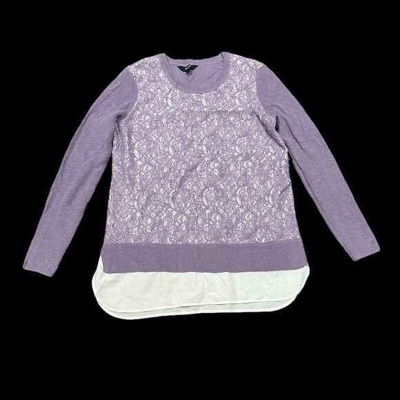 Simply Vera Vera Wang Sweater Womens L Purple Lace Front Crewneck Layered Twofer - Picture 1 of 5